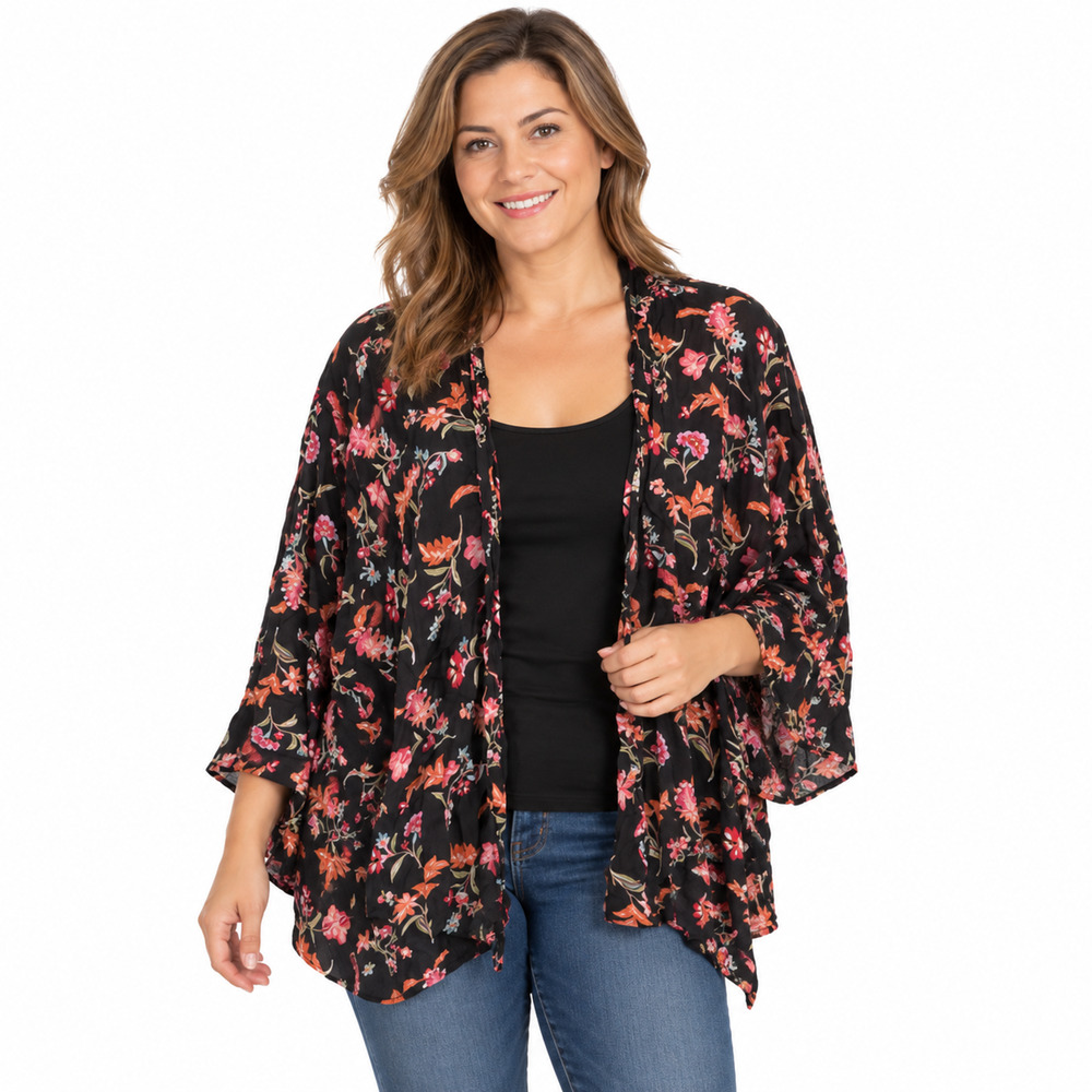 Ann Taylor Loft Lightweight Rayon Floral Poncho Kimono Jacket Boho Loose M / L